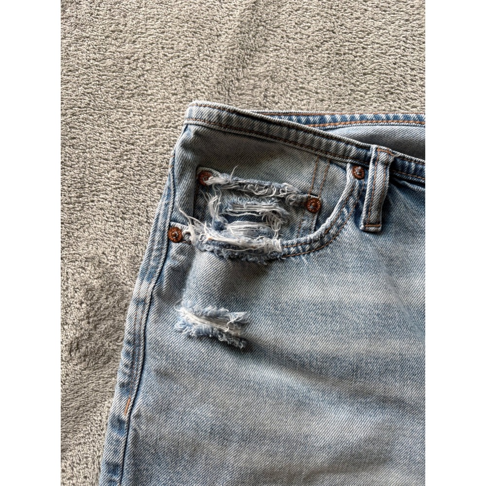 American Eagle Womens Denim Shorts 10 Light Blue Distressed Raw Hem Grunge 90s - Picture 2 of 15